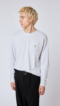 LIGHT GREY MELANGE BANANA POCKET LS TEE